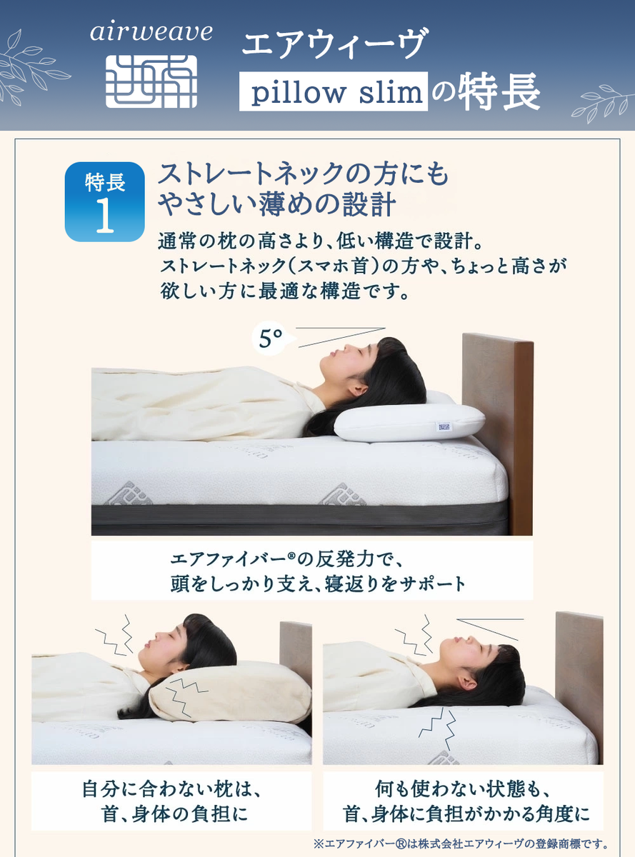 エアウィーヴ ピロー スリム 枕 まくら 洗える 洗濯可 いびき 高反発 オールシーズン対応 ギフト 母の日 父の日