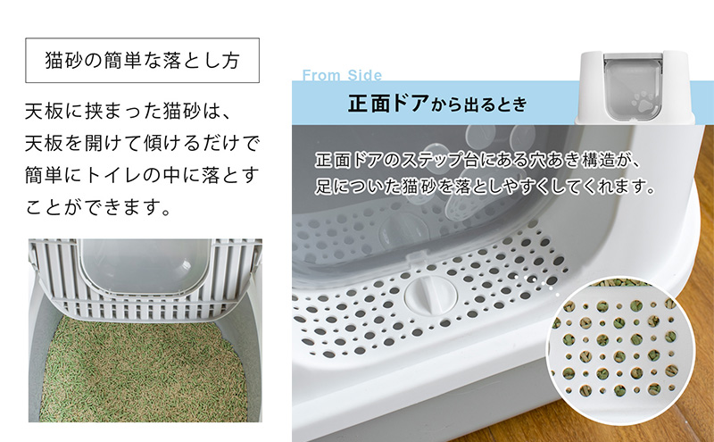 ツードア猫トイレ 本体 フルカバー 2ドア 猫 トイレ 大きい 活性炭フィルター付き スコップ付き 飛び散り防止 散らかりにくい 砂落とし 蓋付き 扉付き 上から 横から おしゃれ Sunruck SR-TCT01-GY