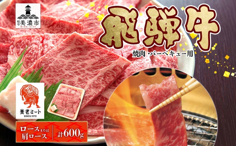 飛騨牛 ロースor肩ロース 焼き肉・BBQ用 計600g ロース肉 ロース 肩ロース肉 肩ロース 肉 お肉 牛 牛肉 和牛 国産牛 国産 日本産 BBQ 焼肉 焼き肉 冷凍保存 小分け イベント 一人暮らし お取り寄せグルメ ご当地 岐阜県 美濃市