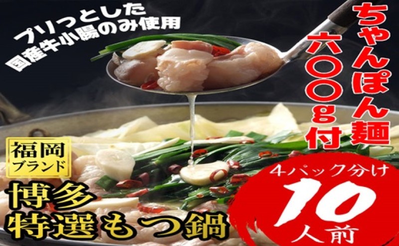 【福岡県朝倉市】もつ鍋 福岡ブランド 博多特選もつ鍋(プリプリの国産牛小腸のみ使用 10人前・醤油味)