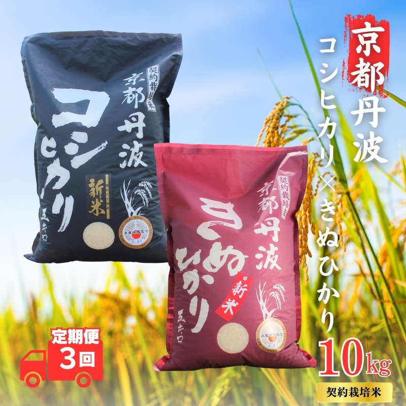 【3カ月定期便】令和7年産 新米 京都丹波産 こしひかり・きぬひかり 食べ比べセット 10kg 合計30kg