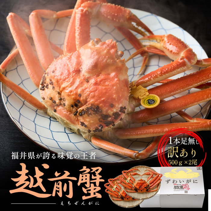 【福井県若狭町】訳あり茹で越前ガニ 500g以上×2杯(脚折れ) カニ ズワイガニ ボイル 福井県