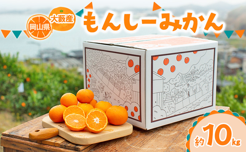 【訳あり】もんしーみかん（岡山県大藪産）約10kg 果物類 柑橘類 フルーツ お孫さん お子様 イラスト 減農薬栽培 安心 甘酸っぱさ