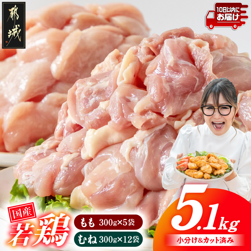 国産若鶏5.1kg 小分けパック!カット済