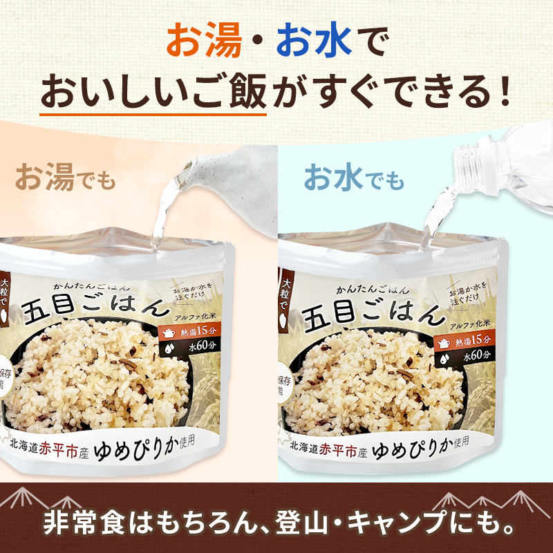 北海道赤平市産ゆめぴりか使用！ 五目御飯 100g 10袋セット 大粒で甘みしっかり アルファ米 保存食 非常食 長期保存 アルファ化米 within2025