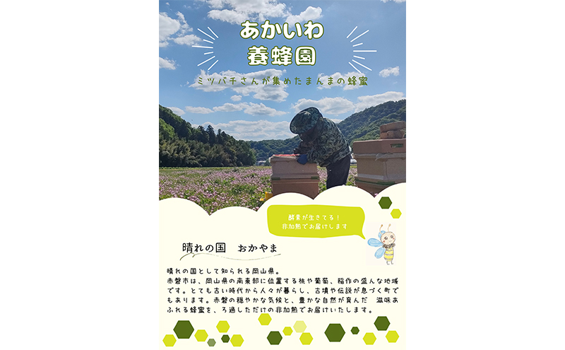 はちみつ 蓮華蜂蜜 百花蜂蜜 300g 各1個 合計2個入り ハチミツ 蜂蜜 れんげ 百花蜜 天然 非加熱 岡山 赤磐市