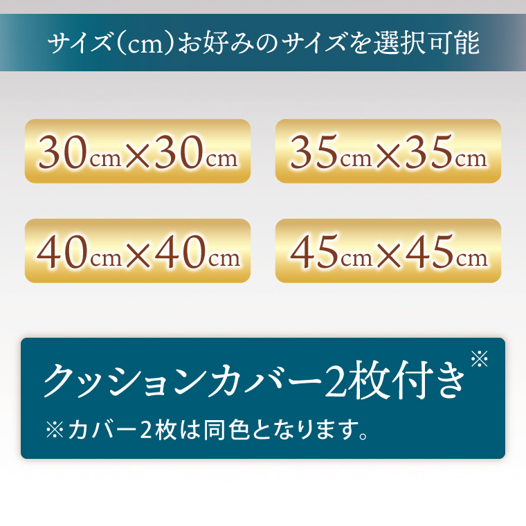 職人技　行方工場セミオーダークッション 2個+カバー 2枚｜カバー クッションカバー クッション オーダー セミオーダー セット 雑貨 インテリア 選べる 色 サイズ 職人技 茨城県 行方市(HQ-2)