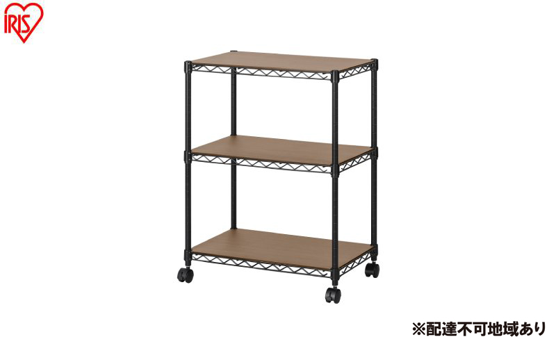 カラーメタルラック ウッドボード付き CMM-55073B ブラック ラック 棚 おしゃれ キャスター キャスター付 収納ラック キッチン ウッドボード付き メタルラック メタル カラーラック 収納 リビング 寝室 かわいい アイリスオーヤマ 幅55