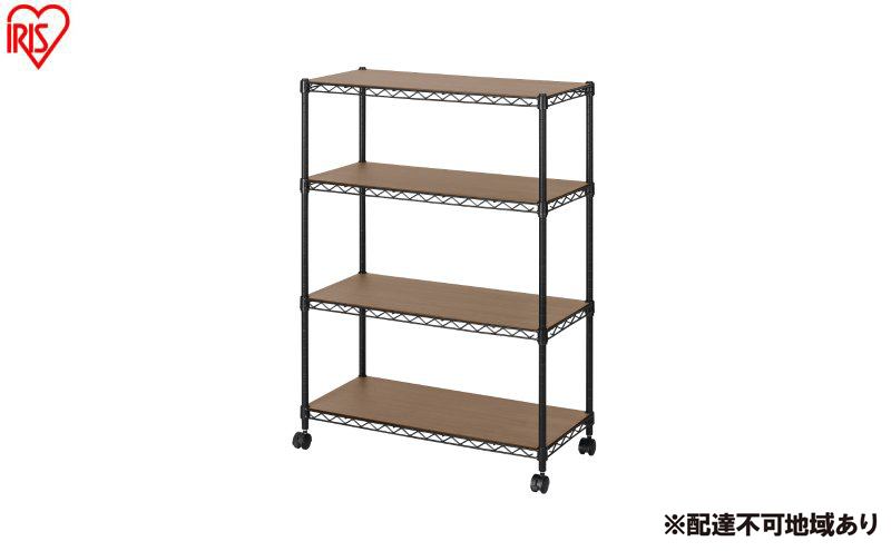 カラーメタルラック ウッドボード付き CMM-75104B ブラック ラック 棚 おしゃれ キャスター キャスター付 収納ラック キッチン ウッドボード付き メタルラック メタル カラーラック 収納 リビング 寝室 かわいい アイリスオーヤマ 幅75