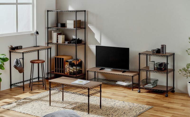 カラーメタルラック ウッドボード付き CMM-55073B ブラック ラック 棚 おしゃれ キャスター キャスター付 収納ラック キッチン ウッドボード付き メタルラック メタル カラーラック 収納 リビング 寝室 かわいい アイリスオーヤマ 幅55