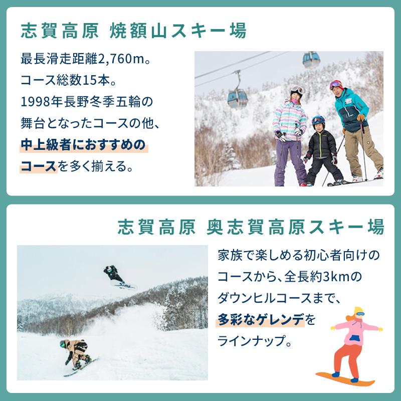 信越自然郷スーパーバリューチケット 共通リフト券(5枚綴り券) スキー スノボ 長野 新潟 国内 最大級 スキー場 食事券 温泉 入浴 特典 ウインタースポーツ 