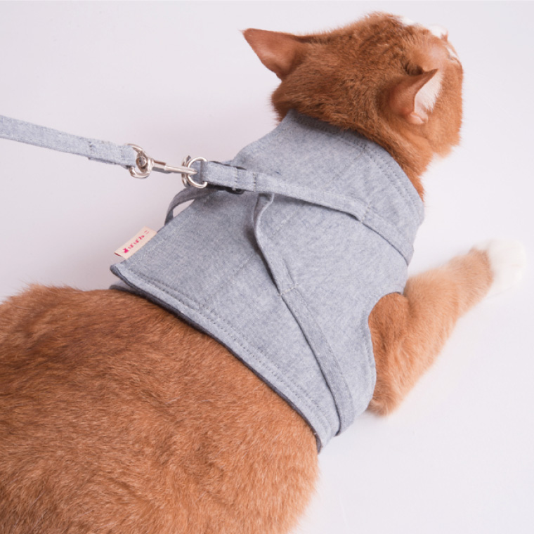 ぽぽねこ 猫に優しいベスト型ハーネス・リード付き（国産・オーガニックコットン・着せやすく脱げにくい）(BP010)