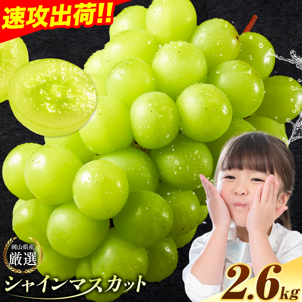 すぐ届く![スピード出荷! 3-7営業日以内発送]シャインマスカット 厳選 訳あり シャインマスカット 約 2.6kg (3〜5房) シャインマスカット シャインマスカット 訳あり シャインマスカット