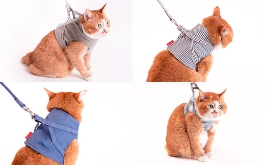 【Mサイズ】ぽぽねこ 猫に優しいベスト型ハーネス・リード付き（国産・オーガニックコットン・着せやすく脱げにくい）「共通返礼品」 | 全8色 ハーネス リード ペット ペット用品 ねこ ネコ 茨城県 守谷市