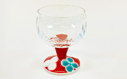 九谷和グラス　馬上グラスクローバー（レッド） F6P-3147