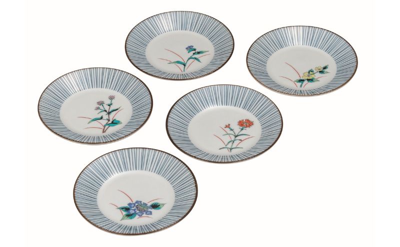 九谷焼 5.2号皿揃・五草花(5枚組)