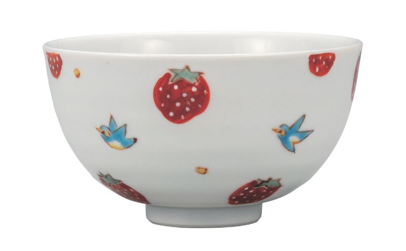 九谷焼 飯碗・イチゴに小鳥