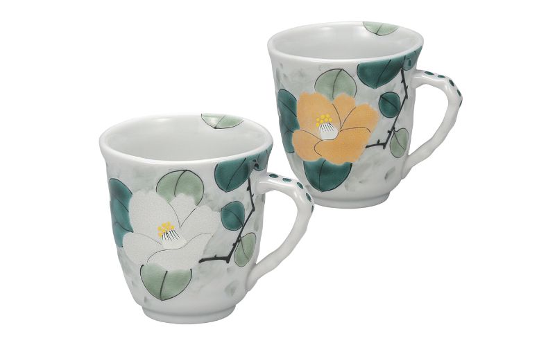 九谷焼 ペアマグカップ・金銀彩椿