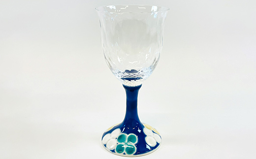 九谷和グラス ワイングラスクローバー（ブルー） 工芸品 グラス コップ 食器 F6P-3002