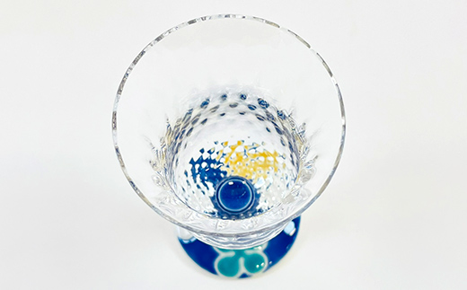九谷和グラス ワイングラスクローバー（ブルー） 工芸品 グラス コップ 食器 F6P-3002