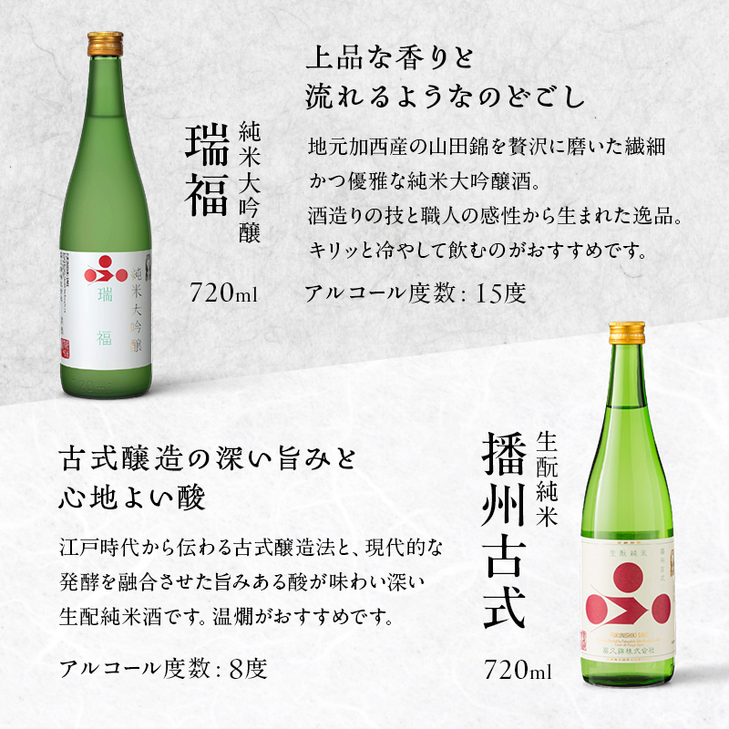 純米酒 飲み比べ セット 瑞福 + 播州古式 詰め合わせ 富久錦 日本酒 純米大吟醸 純米大吟醸酒 純米 大吟醸 大吟醸酒 吟醸酒 吟醸 清酒 山田錦 お酒 酒 アルコール 兵庫 兵庫県