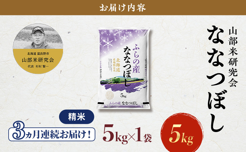 北海道富良野市のふるさと納税 【令和7年度産】◆3ヵ月定期便◆ 富良野 山部米研究会【 ななつぼし 】精米 5kgお米 米 ご飯 ごはん 白米 令和7年 令和7年産 定期便 定期 送料無料 北海道 富良野市 道産 直送 ふらの