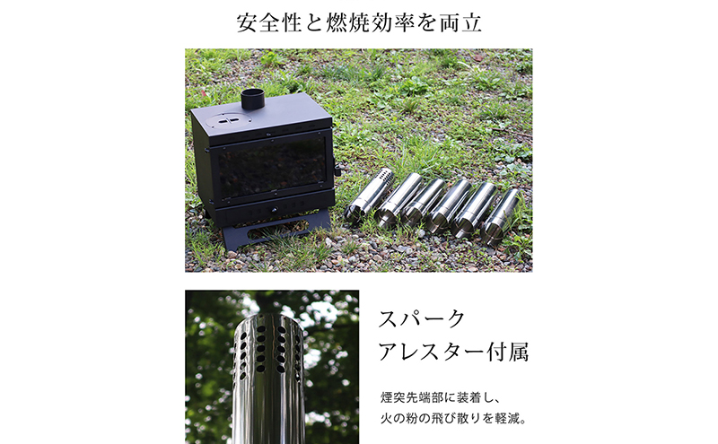 薪ストーブ ガラス窓付き 折りたたみ 煙突付き 耐熱ガラス コンパクト キャンプストーブ アウトドアコンロ 竈 かまど 焚き火 角型ストーブ ウッドストーブ キャンプ アウトドア Landfield ランドフィールド LF-HOS030