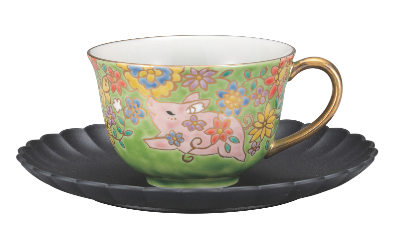 九谷焼　カップ＆ソーサー・子豚