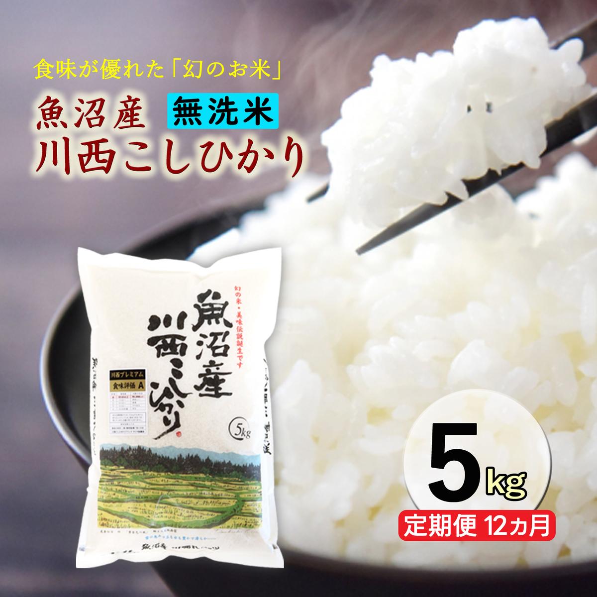 定期便／12ヶ月】無洗米 魚沼産川西こしひかり5kg お米 コシヒカリ
