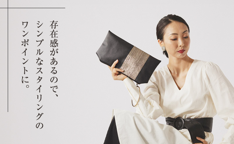 バッグ 希少素材 アバカ織を使ったリングバック ブラック/ゴールド 天然繊維 アバカ 金糸 クラッチバック かばん カバン シンプル  光沢 袋井市 静岡県