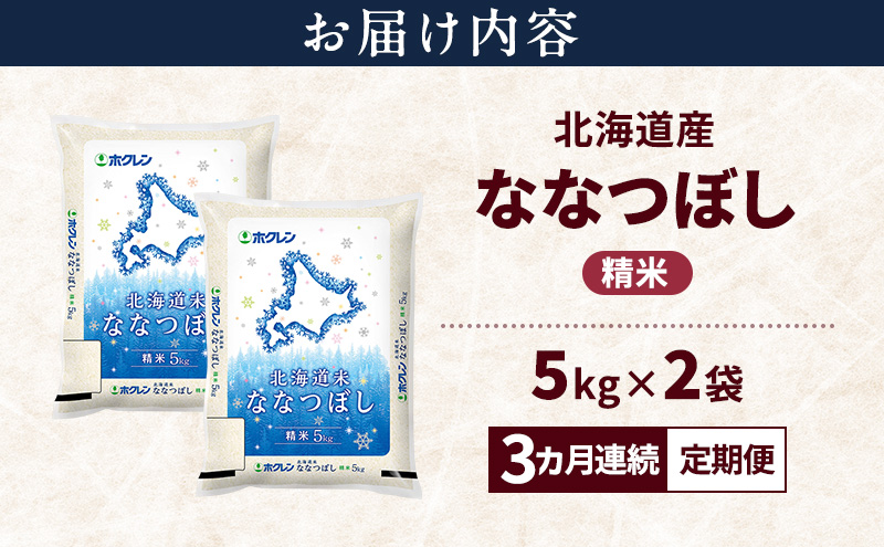 【3ヵ月連続定期便】北海道産 ななつぼし 精米 10kg 米 特A 獲得 白米 ごはん 定期便 定期配送 3ヵ月 道産米 ブランド米 10キロ お米 ご飯 米 北海道米 JAふらの ホクレン ホクレン米 送料無料 北海道 富良野市
