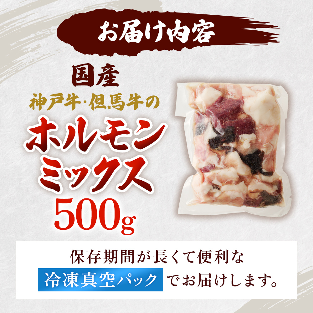 【神戸牛・但馬牛】ホルモンミックス 500g 小腸 大腸 ミノ ハチノス センマイ アカセン 年内配送 within2025