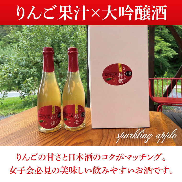 【藤田観光りんご園】スパークリング 林檎 375ml (箱入り)× 2本 セット 果汁50％ ふじりんご100％使用(BJ002)