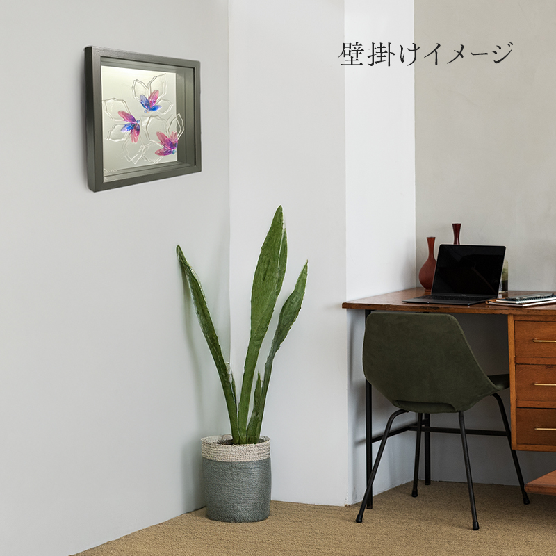 【壁飾り】インテリア　ガラスアート　花ゆめ風E