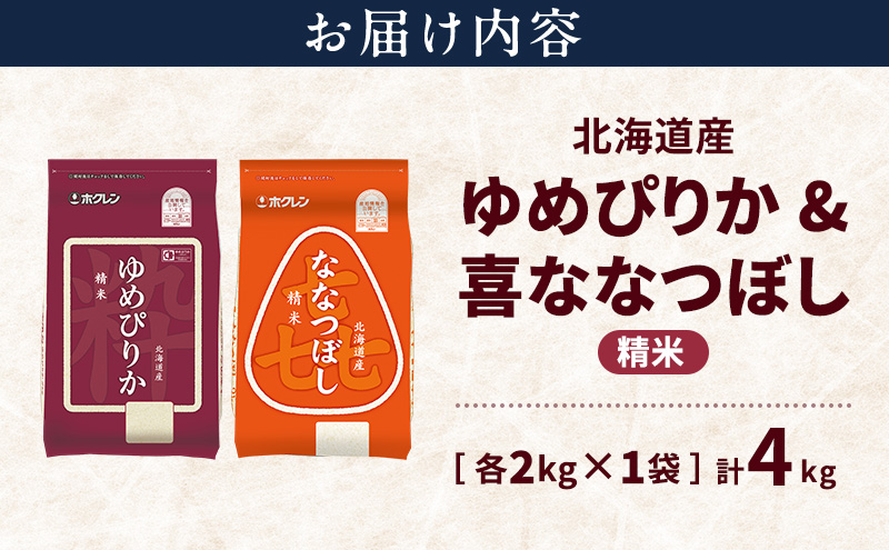 北海道産 ゆめぴりか ななつぼし 食べ比べセット 精米 各2kg 合計4kg 米 特A 獲得 白米 ごはん 道産米 ブランド米 4キロ お米 ご飯 米 北海道米 JAふらの ホクレン ホクレン米 送料無料 北海道 富良野市