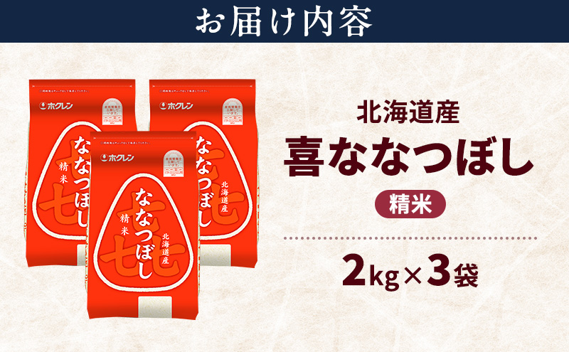 北海道産 喜 ななつぼし 精米 6kg 米 特A 獲得 白米 ごはん 道産米 ブランド米 6キロ お米 ご飯 米 北海道米 JAふらの ホクレン ホクレン米 送料無料 北海道 富良野市