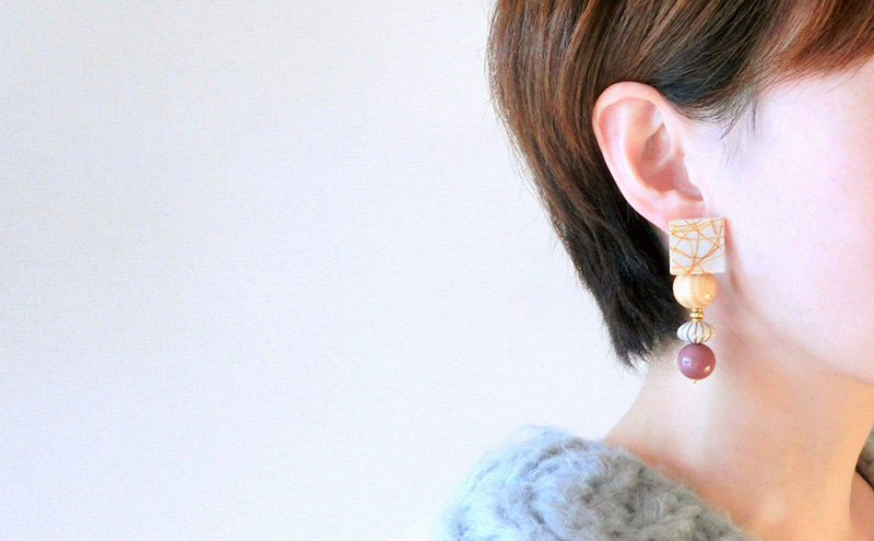 Antoinette ピアス アクセサリー 天然石 1個 【ゴールド ウッド シンプル クール エレガント 可愛い ハンドメイド 手作り  職人 上品 華やか ドレス 結婚式 大人の雰囲気 ギフト プレゼント 母の日 ラッピング シェル】