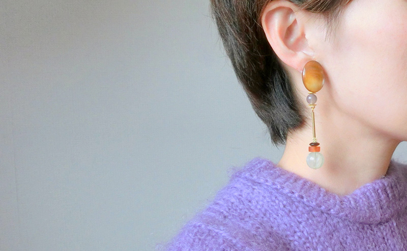 Jupiter ピアス アクセサリー 天然石 1個 [Q]handmadejewely【ゴールド グリーン ブラウン オレンジ シンプル クール エレガント 可愛い ハンドメイド ジュエリー 手作り  職人 上品 華やか ドレス 結婚式 大人の雰囲気 ギフト プレゼント】