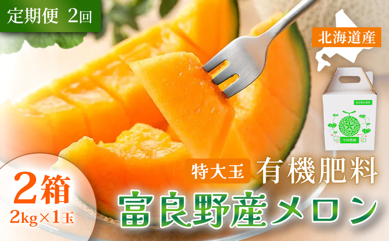 【定期便2ヵ月】糖度15度以上 赤肉メロン 富良野産 特秀品メロン 2kg×1玉 2箱×全2回｜北海道富良野市 7～8月発送 贈答用 ギフト プレゼント メロン 赤肉メロン 富良野メロン 果物 フルーツ とろける甘さ 夏季限定