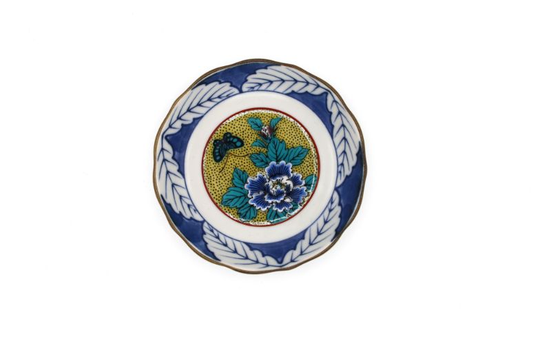 九谷焼 3.2号皿揃・吉田屋牡丹(5枚組)