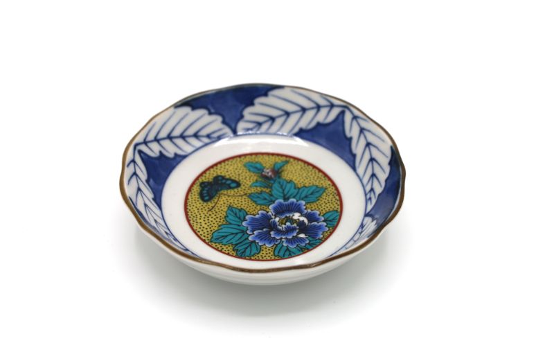 九谷焼 3.2号皿揃・吉田屋牡丹(5枚組)