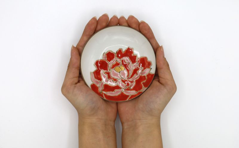 九谷焼 3.2号皿揃・牡丹(5枚組)