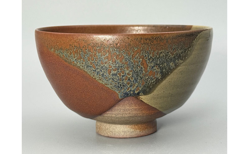 虫明焼 柿灰釉掛分茶碗(黒井博史 作) 工芸品 食器 茶碗 お茶碗