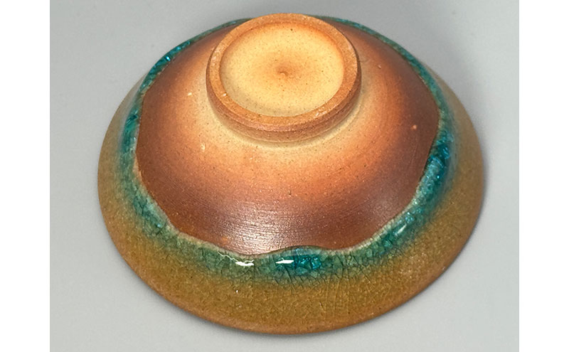 虫明焼 灰釉彩貫入盃(小鉢・青、黒井博史 作) 工芸品 食器 酒器 盃