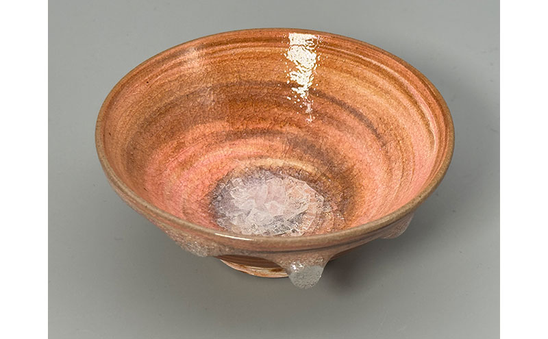 虫明焼 灰釉彩貫入紅練込盃(小鉢・白、黒井博史 作) 工芸品 食器 酒器 盃