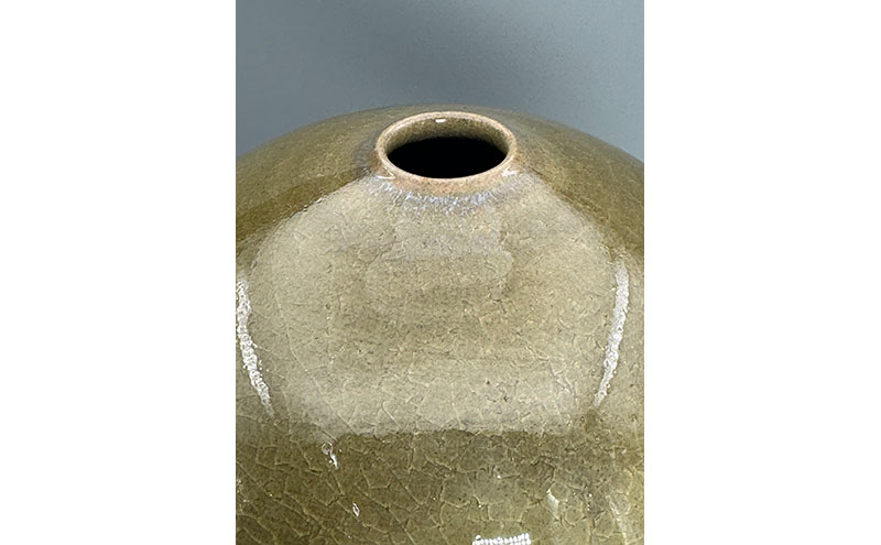 虫明焼 灰釉火円文壺(黒井千左 作) 工芸品 インテリア 雑貨 日用品