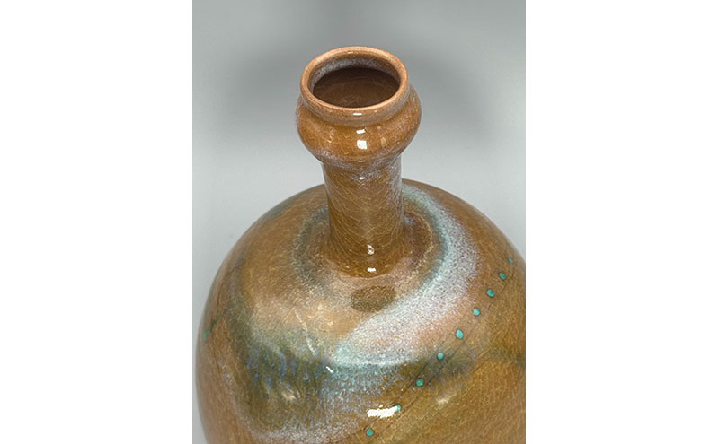 虫明焼 灰釉青点文鶴首花入(黒井千左 作) 工芸品 インテリア 雑貨 日用品