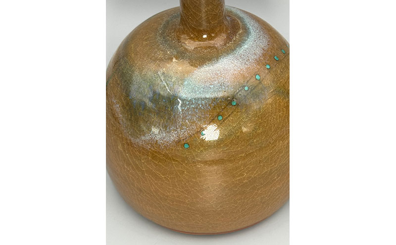 虫明焼 灰釉青点文鶴首花入(黒井千左 作) 工芸品 インテリア 雑貨 日用品