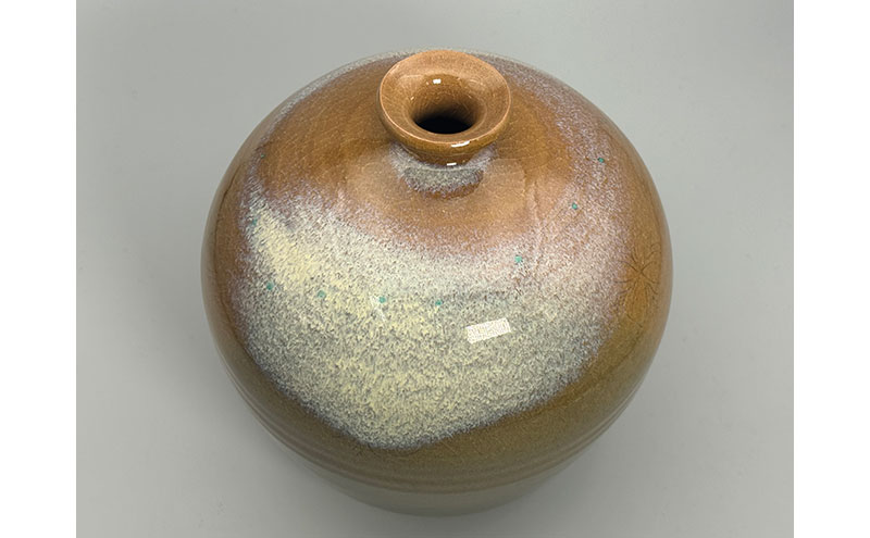 虫明焼 灰釉窯変青点文花入(黒井千左 作) 工芸品 インテリア 雑貨 日用品