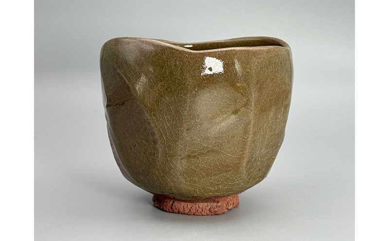 虫明焼 灰釉ヘラ目茶碗(黒井千左 作) 工芸品 食器 茶碗 お茶碗
